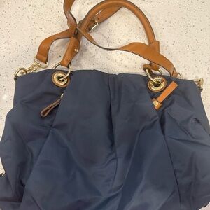 Vince Camuto Blue and Gold Shoulder Bag with Slouchy Design